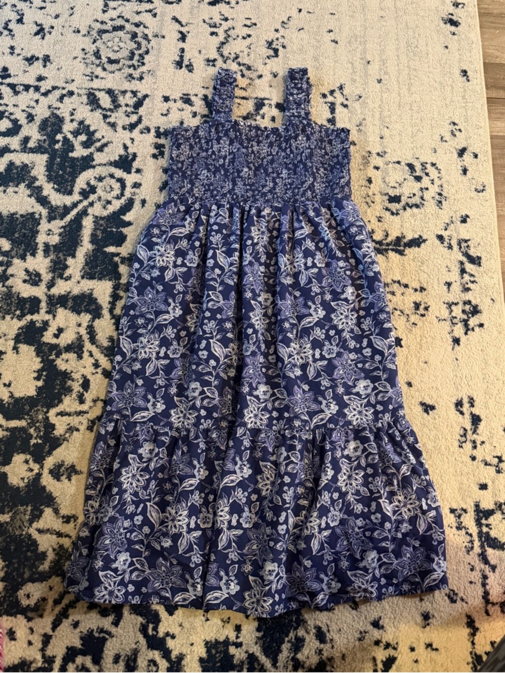 beachlunchlounge Navy Blue Floral Smocked Sundress for Girls